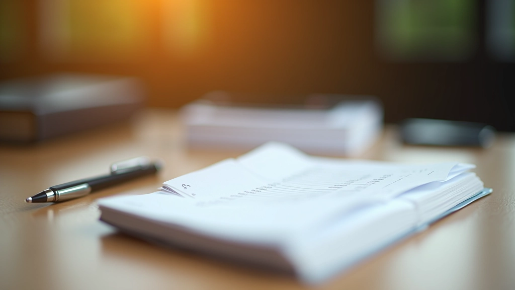 Sparbuch und Stift auf Schreibtisch, Planung für finanzielle Sicherheit